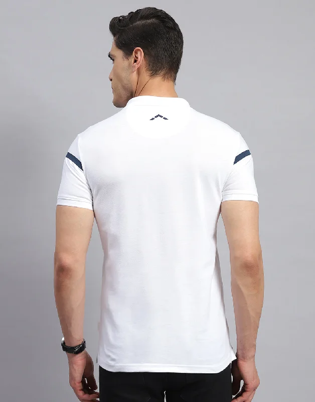 Men White Solid Collar Half Sleeve T-Shirt