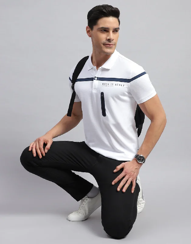 Men White Solid Collar Half Sleeve T-Shirt