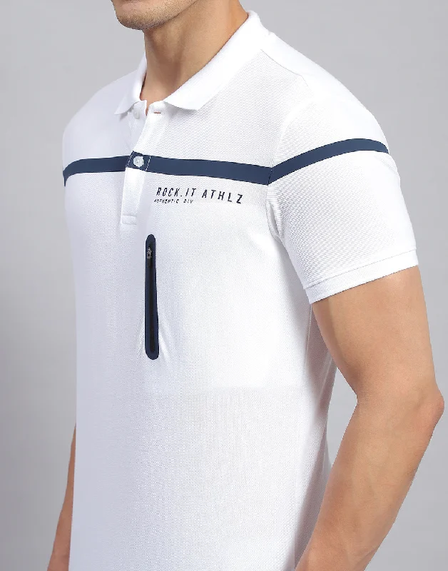 Men White Solid Collar Half Sleeve T-Shirt