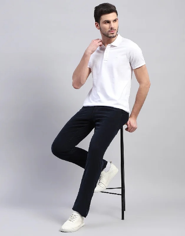 Men White Solid Polo Collar Half Sleeve T-Shirt