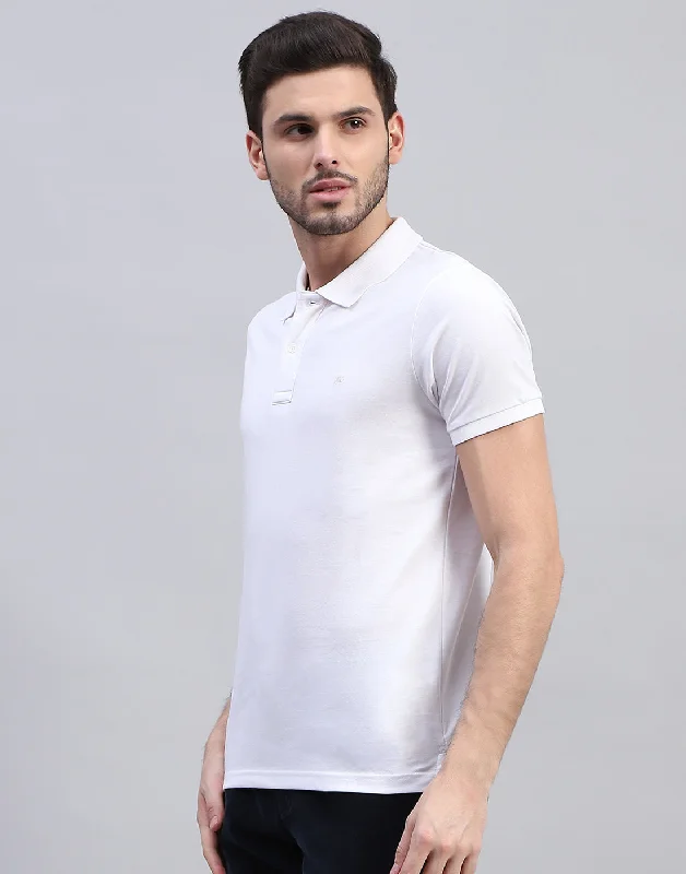 Men White Solid Polo Collar Half Sleeve T-Shirt