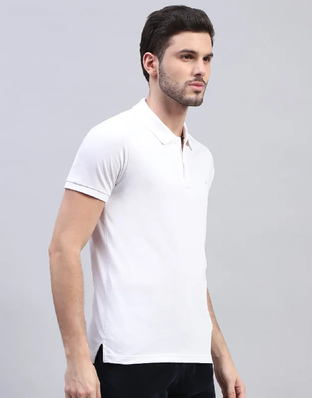 Men White Solid Polo Collar Half Sleeve T-Shirt