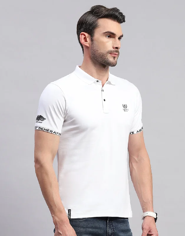 Men White Solid Polo Collar Half Sleeve T-Shirt