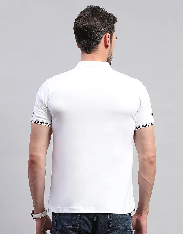 Men White Solid Polo Collar Half Sleeve T-Shirt