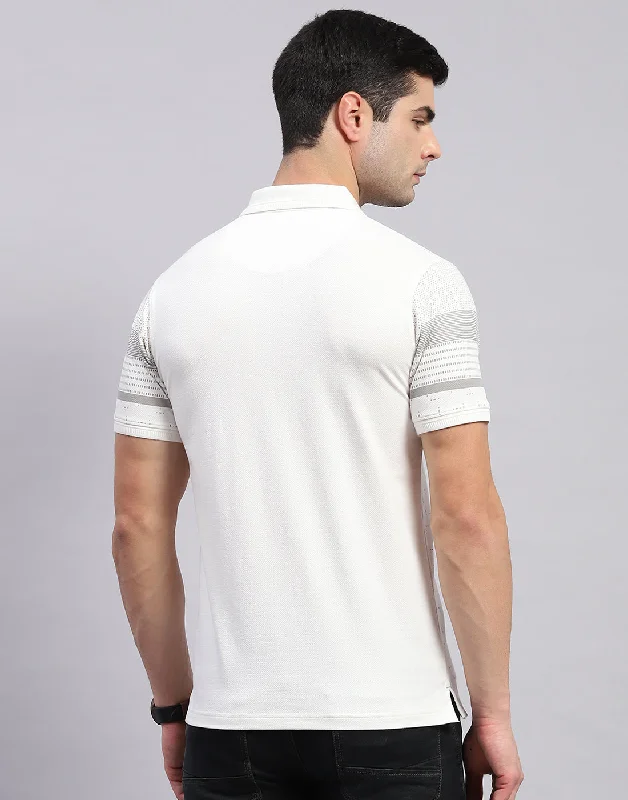 Men White Stripe Polo Collar Half Sleeve T-Shirt