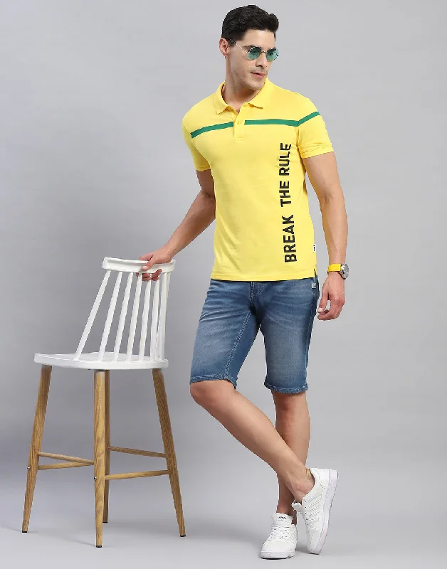 Men Yellow Solid Collar Half Sleeve T-Shirt