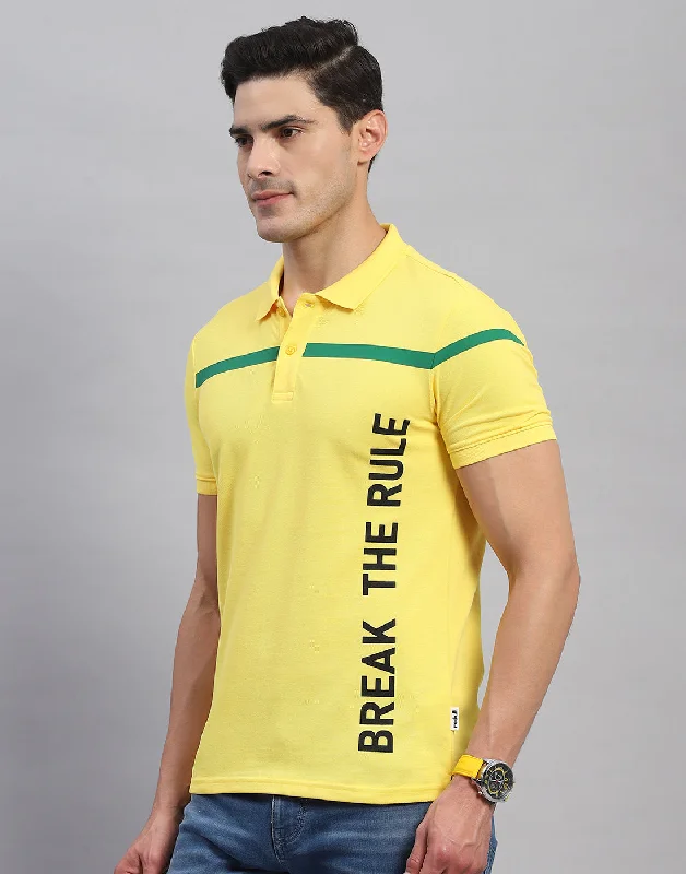 Men Yellow Solid Collar Half Sleeve T-Shirt