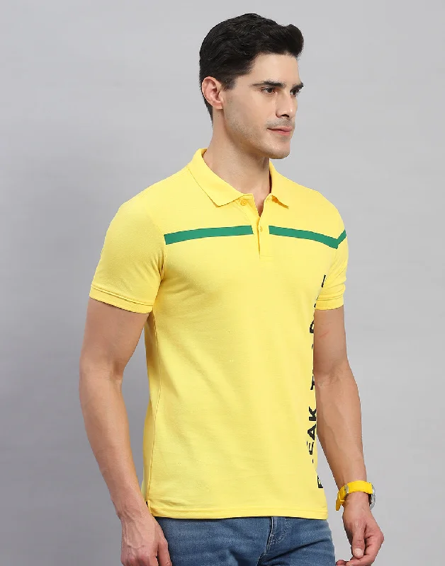 Men Yellow Solid Collar Half Sleeve T-Shirt