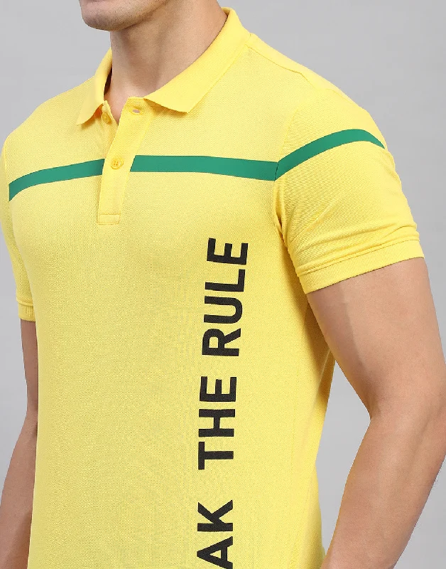 Men Yellow Solid Collar Half Sleeve T-Shirt