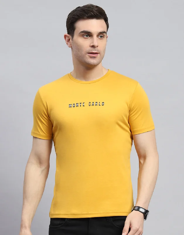 Men Yellow Solid Round Neck Half Sleeve T-Shirt