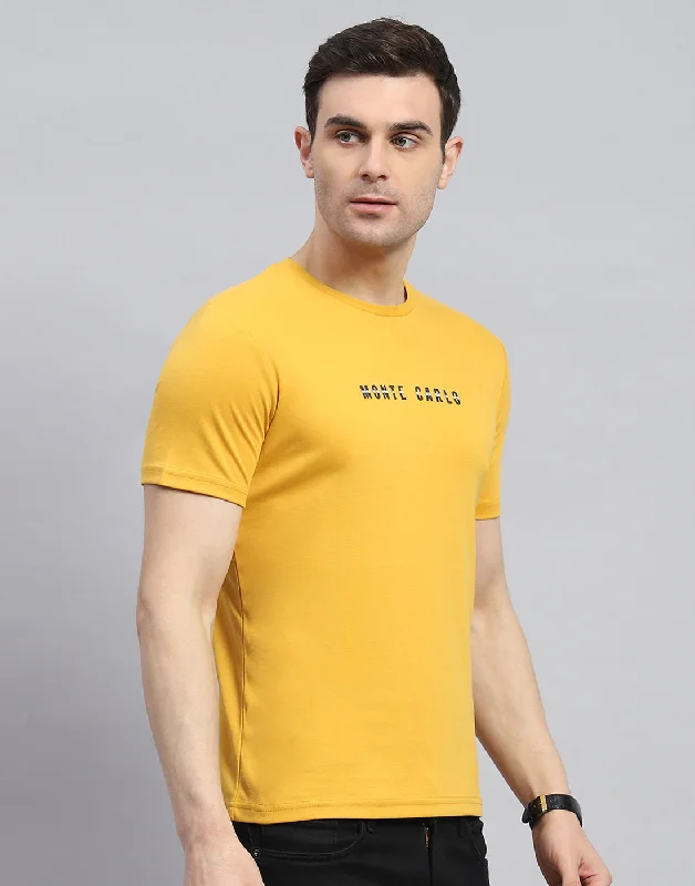 Men Yellow Solid Round Neck Half Sleeve T-Shirt