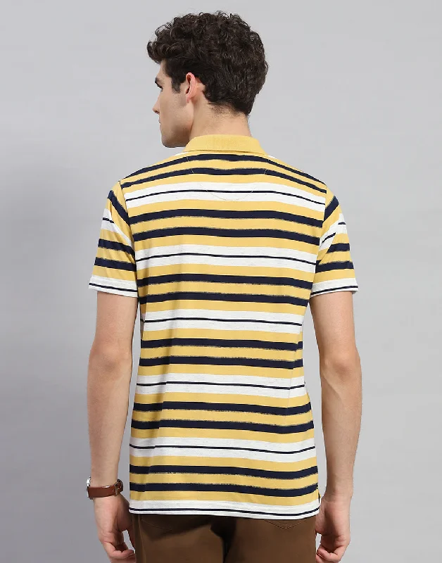 Men Yellow Stripe Polo Collar Half Sleeve T-Shirt