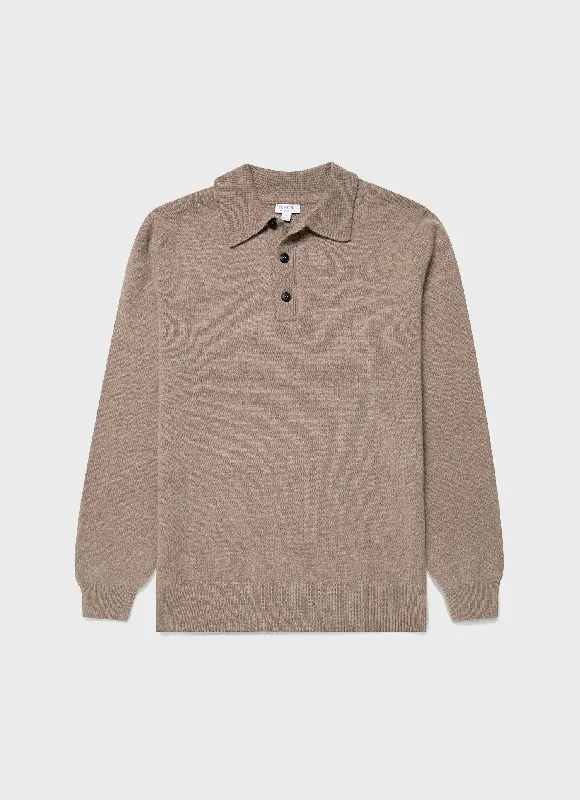 Men's Lambswool Polo Shirt in Sandstone