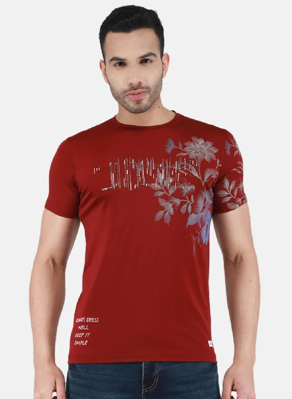 Men Maroon Printed T-Shirt