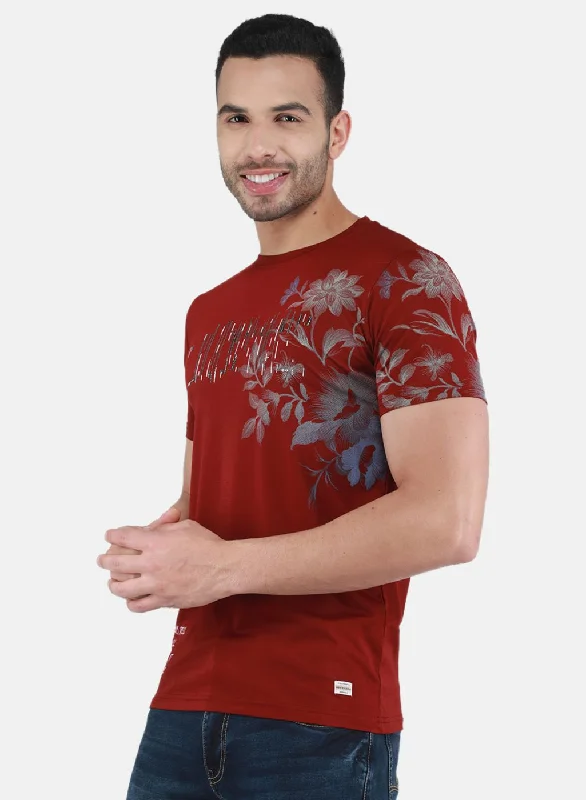 Men Maroon Printed T-Shirt