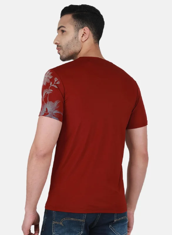 Men Maroon Printed T-Shirt