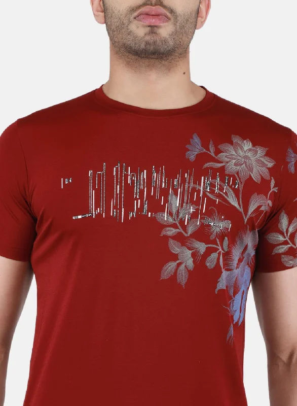 Men Maroon Printed T-Shirt