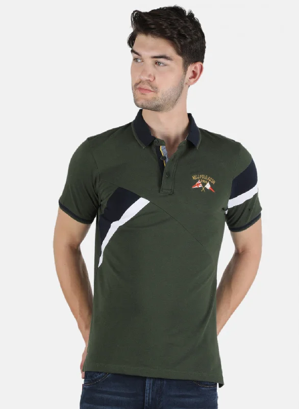 Men Olive Plain T-Shirt