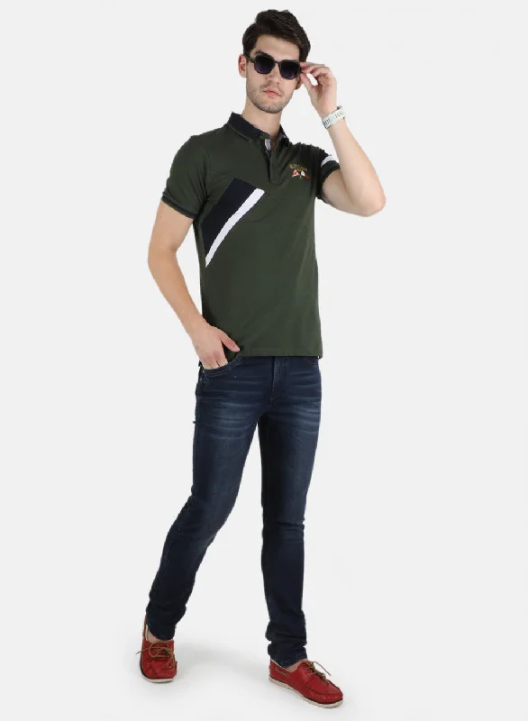 Men Olive Plain T-Shirt