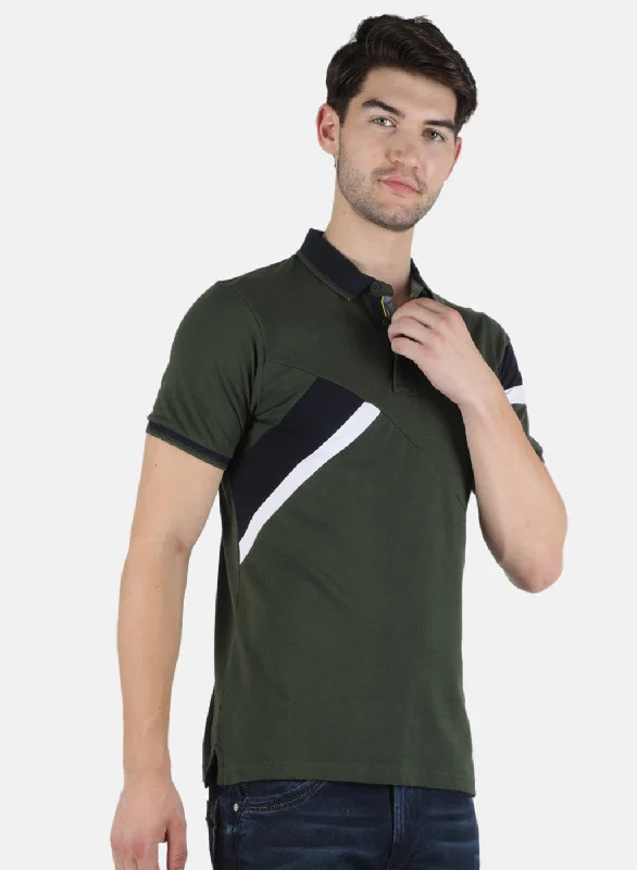 Men Olive Plain T-Shirt