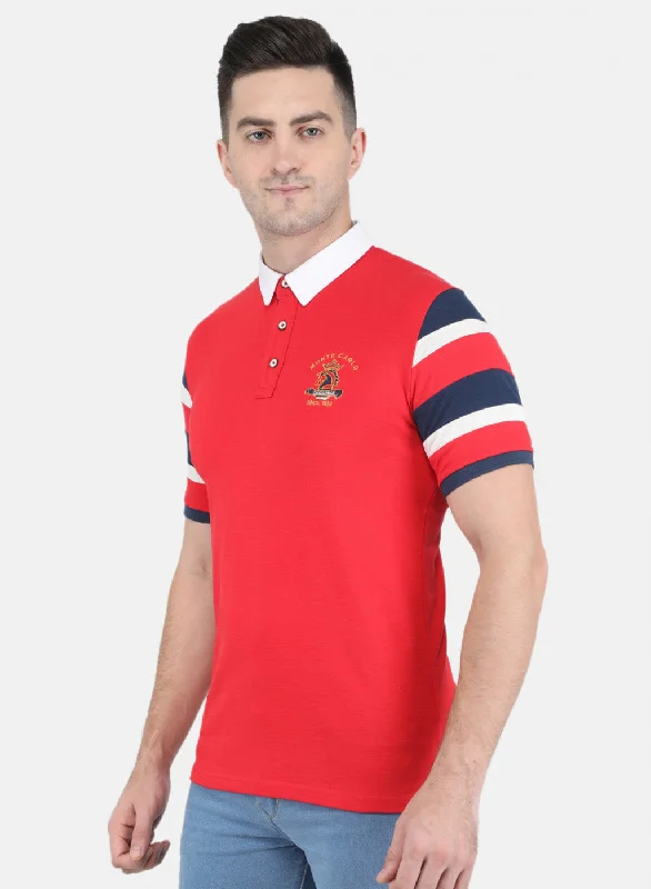 Men Red Solid T-Shirt