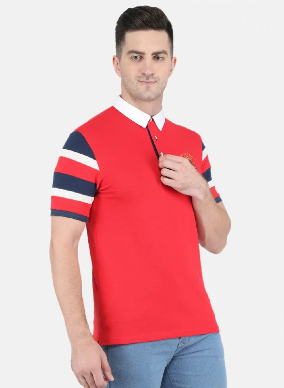 Men Red Solid T-Shirt