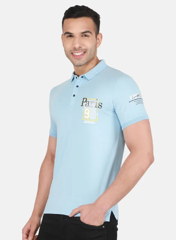 Men Sky Blue Printed T-Shirt