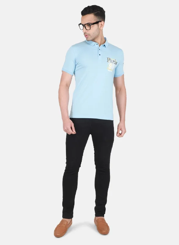 Men Sky Blue Printed T-Shirt