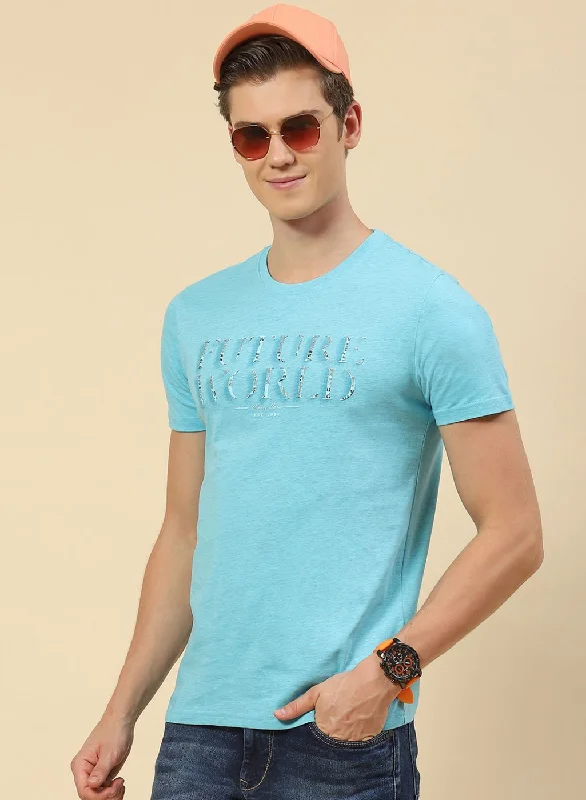 Men Sky Blue Printed T-Shirt