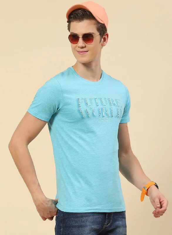 Men Sky Blue Printed T-Shirt