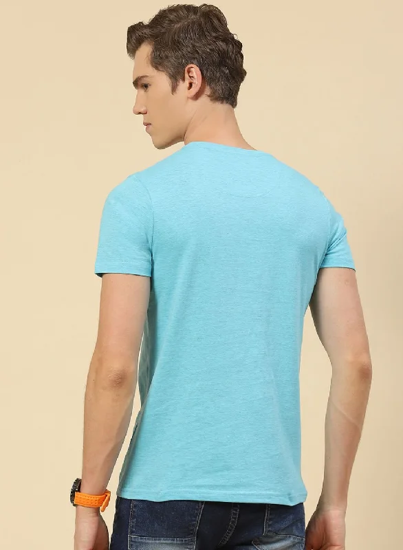 Men Sky Blue Printed T-Shirt