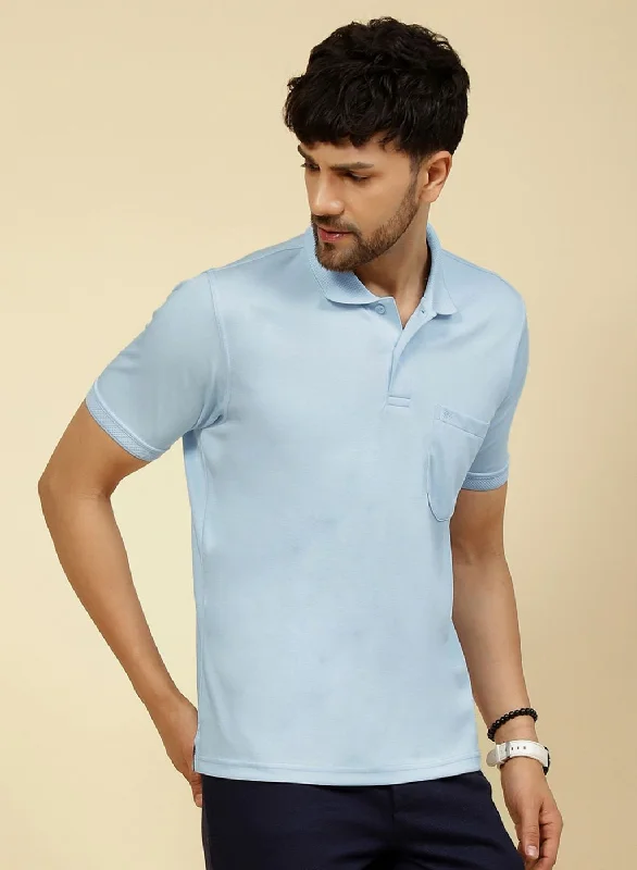 Men Sky Blue Solid T-Shirt