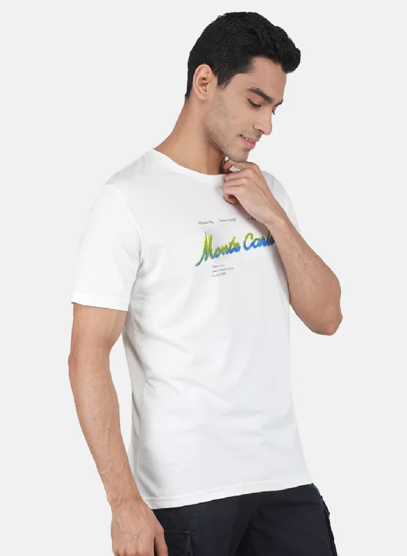 Men White Printed T-Shirt