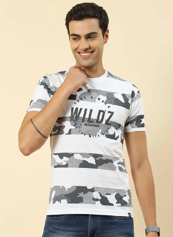 Men White Printed T-Shirt