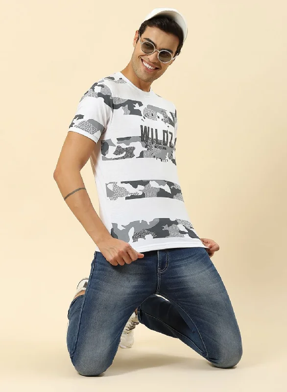 Men White Printed T-Shirt