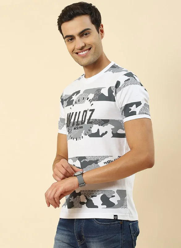 Men White Printed T-Shirt