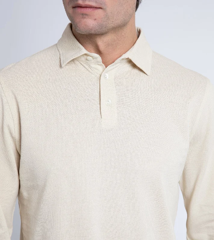 Trunk Moxon Long Sleeve Polo Shirt: Cream