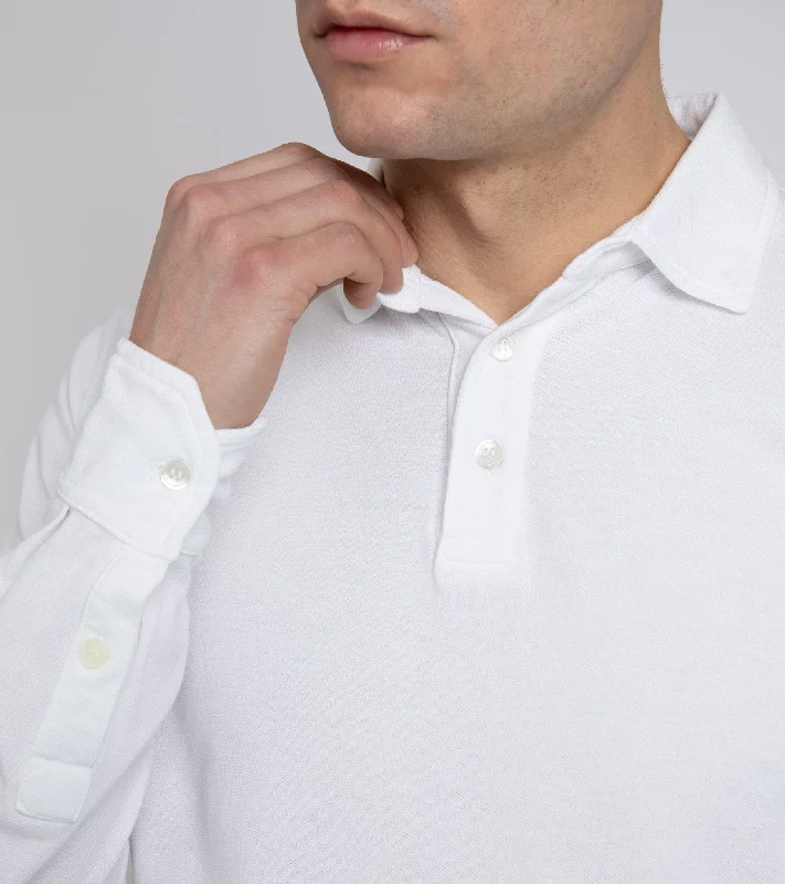 Trunk Moxon Long Sleeve Polo Shirt: White