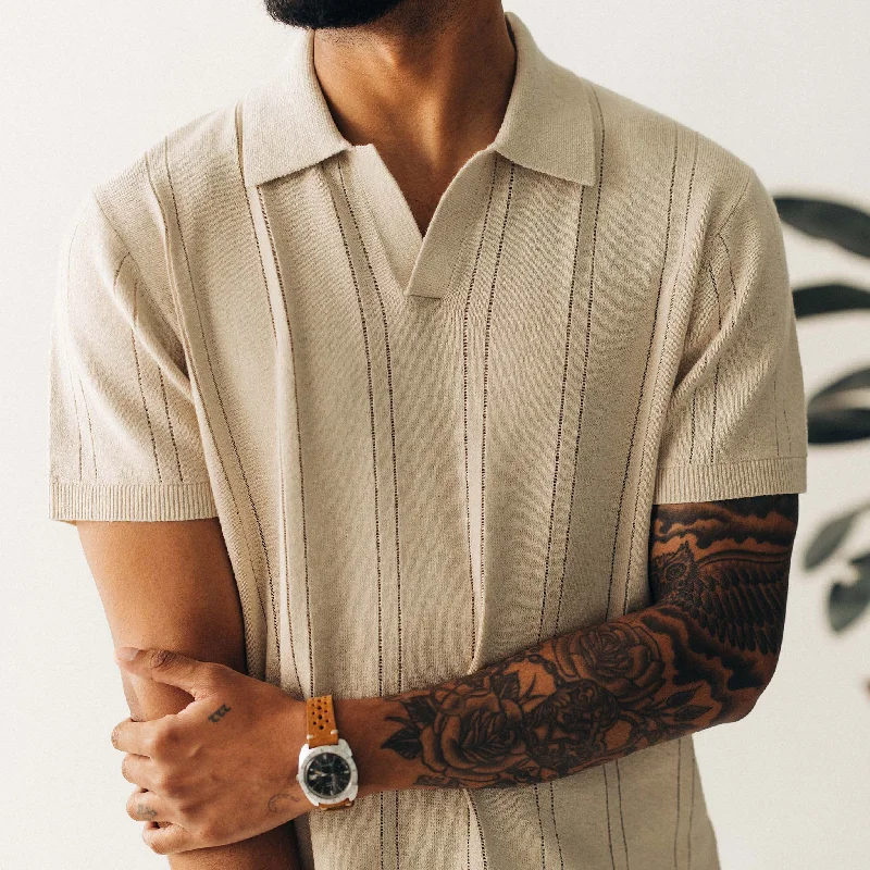 The Valencia Sweater Polo in Heather Oat Rib