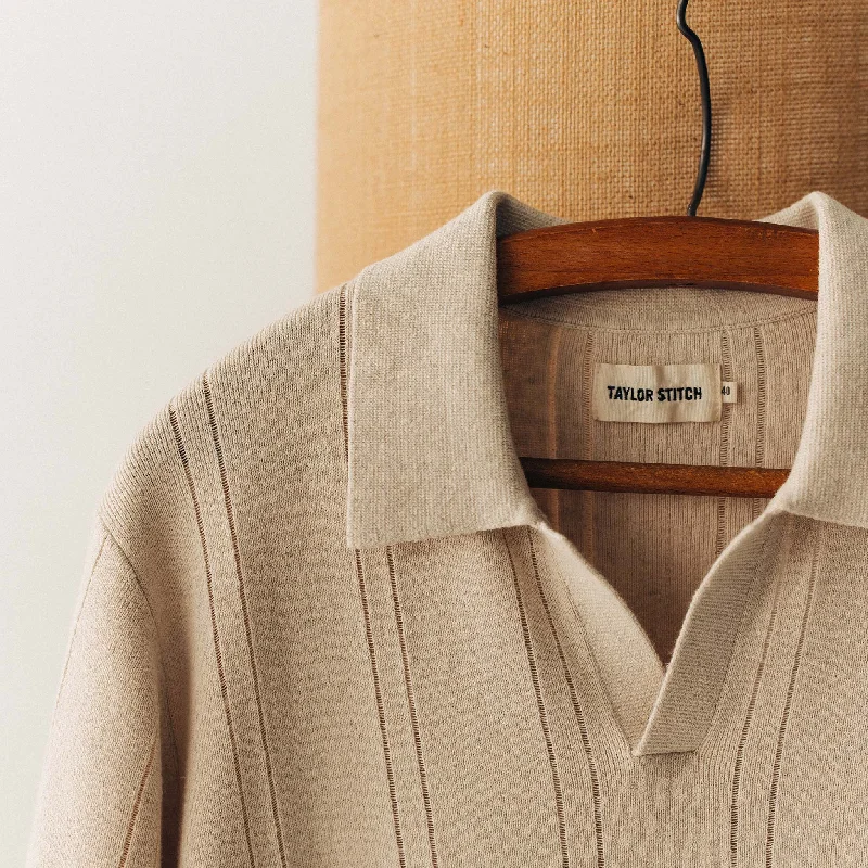 The Valencia Sweater Polo in Heather Oat Rib