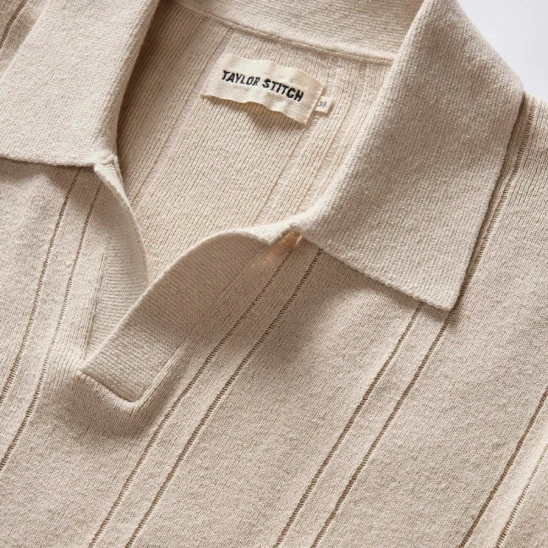 The Valencia Sweater Polo in Heather Oat Rib