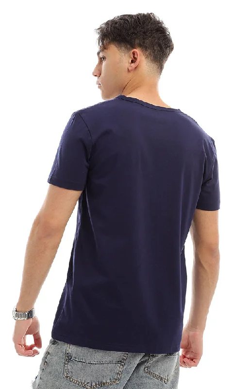 27127 Buttoned V-Neck Navy Blue Henley Shirt