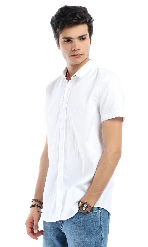 47286 Self Striped Short Sleeves Elegant White Shirt