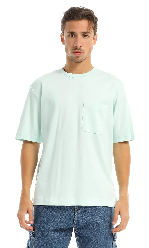 97707 Plain Basic Round Patched Pocket Light Mint T-Shirt