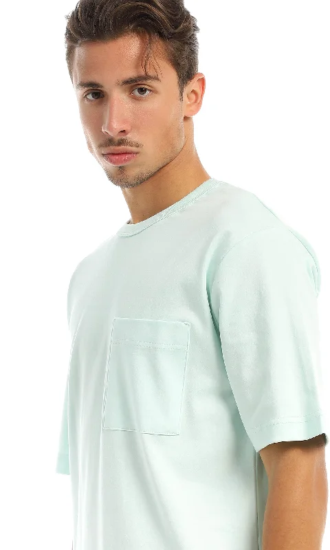 97707 Plain Basic Round Patched Pocket Light Mint T-Shirt