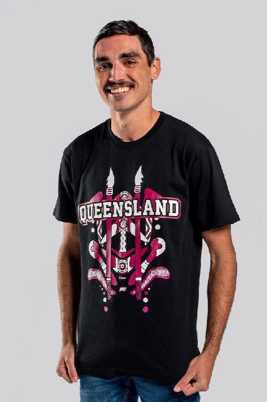 QLD Tribute Black Cotton Crew Neck Unisex T-Shirt