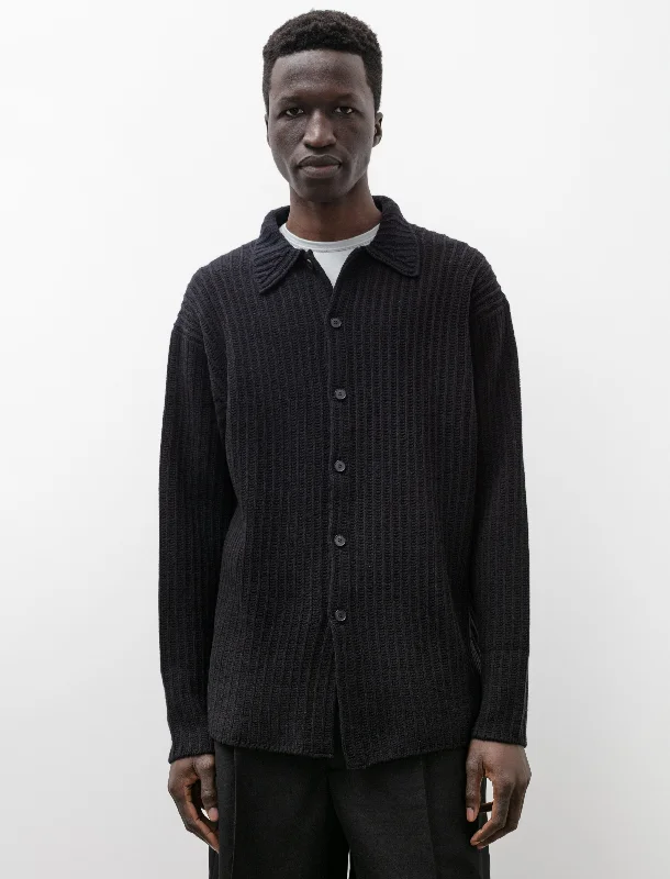 Brushed Cotton Wool Rib Shirt Black