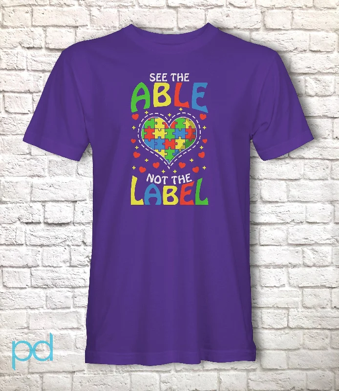 Autism Awareness T-Shirt,  See The Able Not The Label Gift Idea, Autistic Awareness Colourful Heart Jigsaw Puzzle Piece Tee Shirt T Top