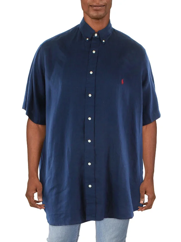 Big & Tall Mens Linen Short Sleeve Button-Down Shirt