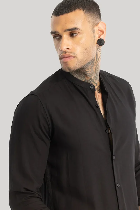 Black Mandarin Collar Shirt